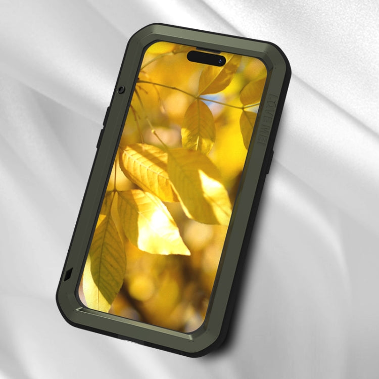 For iPhone 15 LOVE MEI Metal Shockproof Life Waterproof Dustproof Phone Case(Army Green) - free shipping - PMC TechLife - Order now!