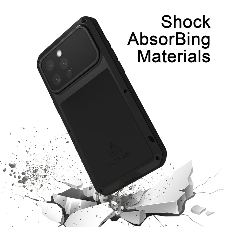 For iPhone 16 Pro Max LOVE MEI Metal Shockproof Life Waterproof Dustproof Phone Case(Black) - iPhone 16 Pro Max Tempered Glass by LOVE MEI | Online Shopping South Africa | PMC Jewellery | Buy Now Pay Later Mobicred