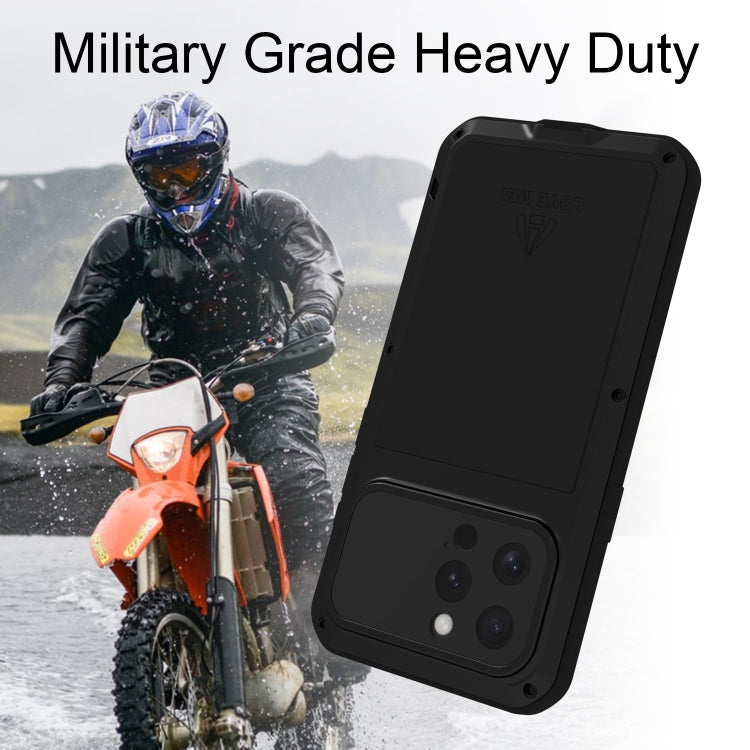 For iPhone 16 Pro LOVE MEI Metal Shockproof Life Waterproof Dustproof Phone Case(Black) - iPhone 16 Pro Cases by LOVE MEI | Online Shopping South Africa | PMC Jewellery | Buy Now Pay Later Mobicred