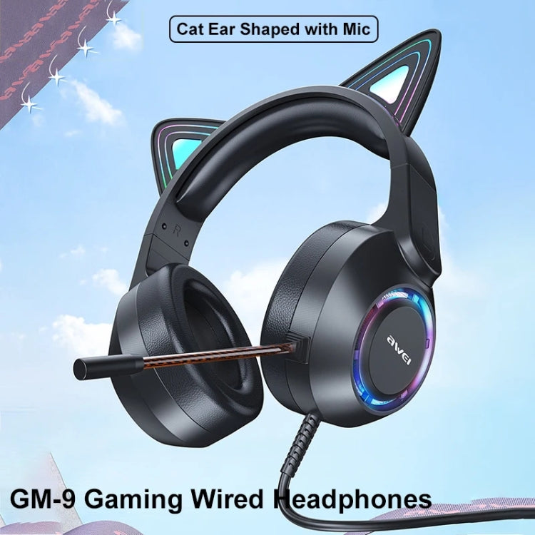 AWEI GM-9 Cat Ear Colorful Light Wired Gaming Headset with Mic, Cable Length: 2m(Black) - Multimedia Headset by awei | Online Shopping South Africa | PMC Jewellery | Buy Now Pay Later Mobicred