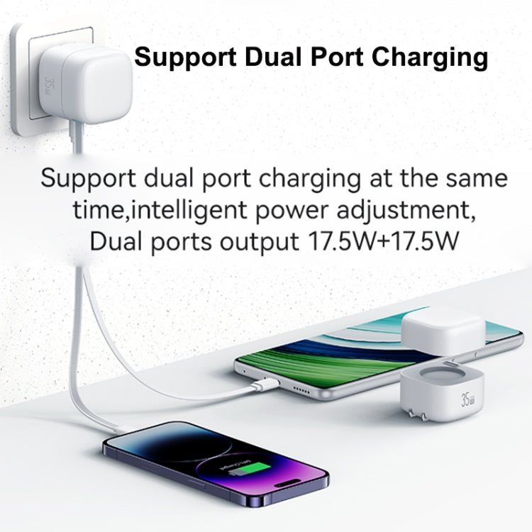 USAMS US-CC210 SMF Series PD35W 8 Pin + Type-C Dual Port GaN Fast Charger, US Plug(White) - free shipping - PMC Jewellery - Order now!
