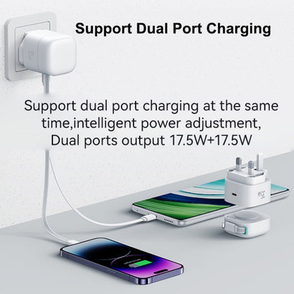 USAMS US-CC211 SMF Series PD35W 8 Pin + Type-C Dual Port GaN Fast Charger, UK Plug(White) - USB Charger by USAMS | Online Shopping South Africa | PMC Jewellery | Buy Now Pay Later Mobicred