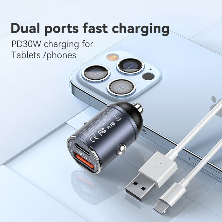 USAMS US-CC206 C38 PD30W USB + Type-C Dual Port Fast Charging Aluminum Alloy Car Charger(Tarnish) - Car Charger by USAMS | Online Shopping South Africa | PMC TechLife | Buy Now Pay Later Mobicred