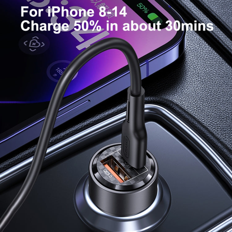 USAMS US-CC208 C39 60W USB + Type-C Dual Port Fast Charging Aluminum Alloy Transparent Car Charger(Black) - Car Charger by USAMS | Online Shopping South Africa | PMC Jewellery | Buy Now Pay Later Mobicred