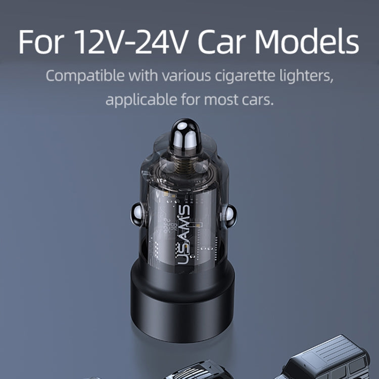 USAMS US-CC208 C39 60W USB + Type-C Dual Port Fast Charging Aluminum Alloy Transparent Car Charger(Black) - Car Charger by USAMS | Online Shopping South Africa | PMC TechLife | Buy Now Pay Later Mobicred