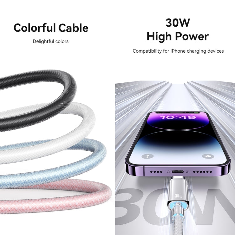 USAMS Type-C To 8 Pin Aluminum Alloy Clear LED 30W PD Fast Charge Data Cable, Length:1.2m(Black) - free shipping - PMC Jewellery - Order now!