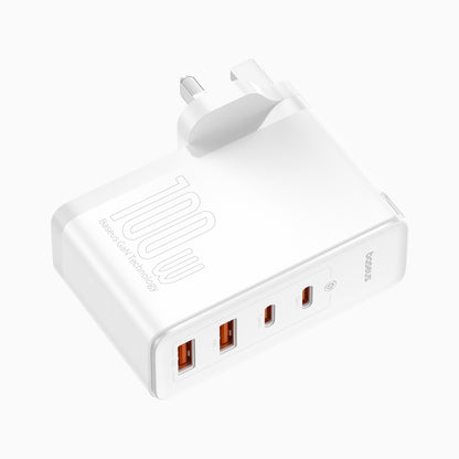 Baseus GaN5 Pro Fast Charger 100W Type-Cx2 + USBx2 with 1m Type-C Cable, UK Plug(White) - USB Charger by Baseus | Online Shopping South Africa | PMC Jewellery