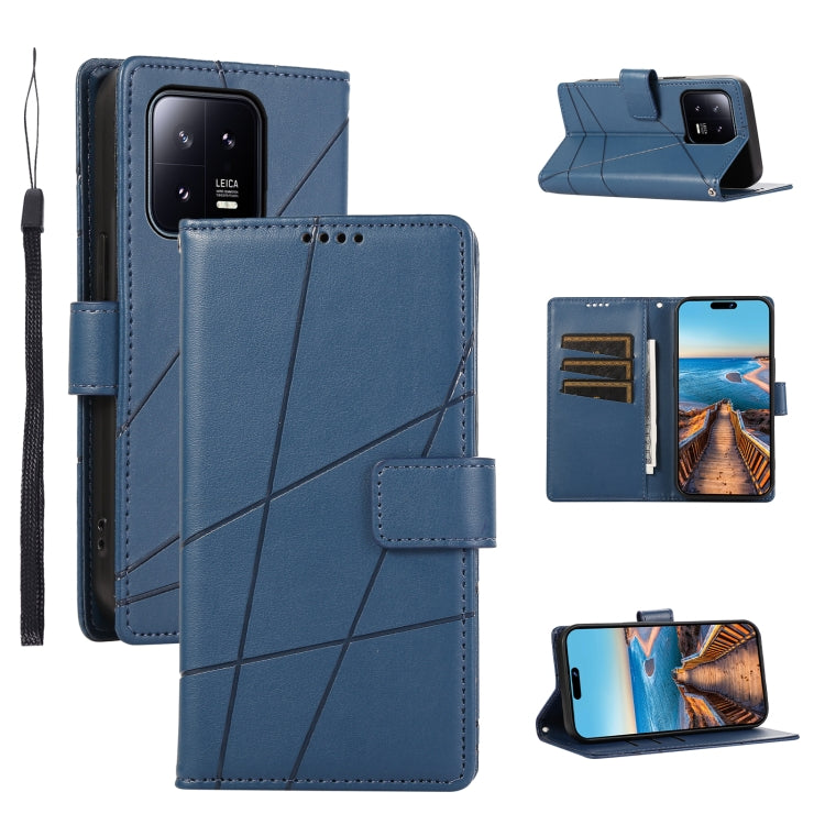 For Xiaomi 13 PU Genuine Leather Texture Embossed Line Phone Case(Blue) - 13 Cases by PMC Jewellery | Online Shopping South Africa | PMC Jewellery | Buy Now Pay Later Mobicred