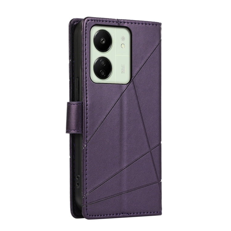 For Xiaomi Redmi 13C PU Genuine Leather Texture Embossed Line Phone Case(Purple) - 13C Cases by PMC Jewellery | Online Shopping South Africa | PMC Jewellery | Buy Now Pay Later Mobicred