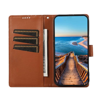 For Xiaomi Redmi Note 13 4G PU Genuine Leather Texture Embossed Line Phone Case(Brown) - Note 13 Cases by PMC Jewellery | Online Shopping South Africa | PMC Jewellery | Buy Now Pay Later Mobicred