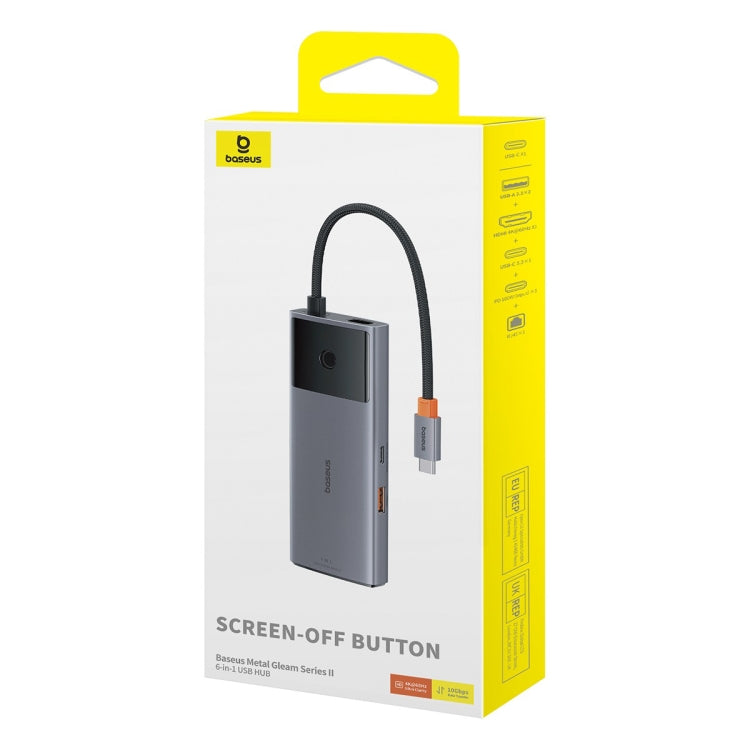 Baseus Metal Gleam Series II 6 in 1 Type-C to 1xHDMI+2xType-C+2xUSB+1xRJ45 HUB Docking Station(Space Grey) - USB HUB by Baseus | Online Shopping South Africa | PMC Jewellery