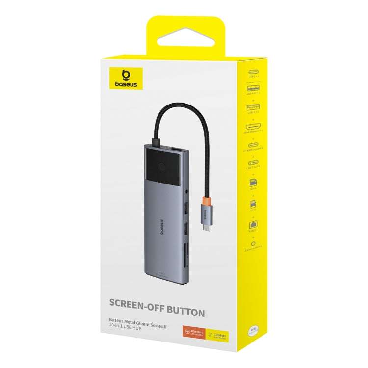 Baseus Metal Gleam Series II 10 in 1 Type-C to 1xHDMI+3xUSB+2xType-C+1xRJ45+1xSD/TF+1x3.5mm HUB Docking Station(Space Grey) - USB HUB by Baseus | Online Shopping South Africa | PMC Jewellery