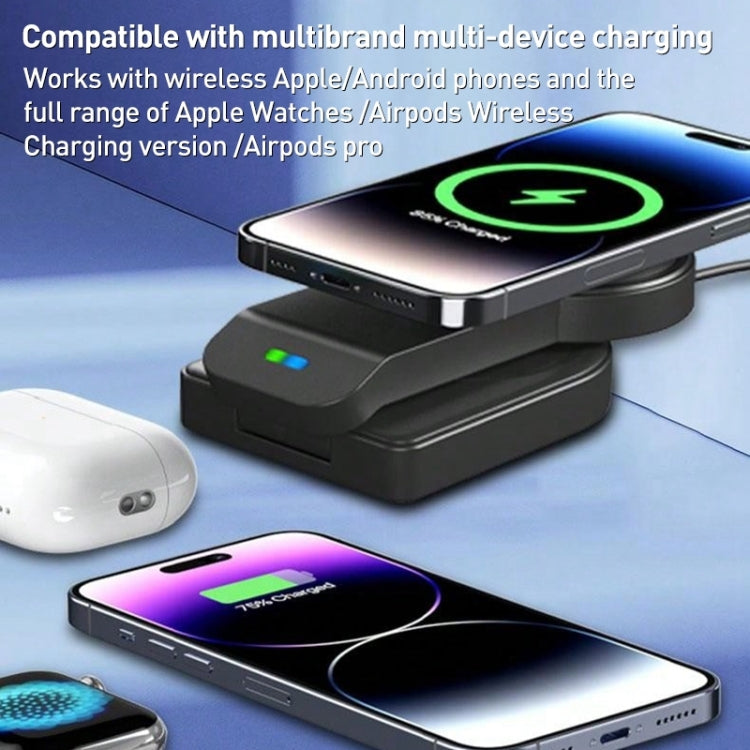 B-23 3 in 1 Foldable Magnetic Wireless Charger Phone Holder, Plug:AU Plug(Black) - Wireless Charger by PMC TechLife | Online Shopping South Africa | PMC TechLife