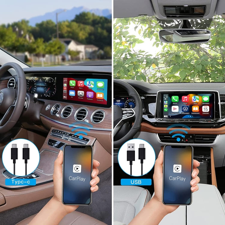 USB + USB-C / Type-C Wired to Wireless Carplay Adapter(Black) - free shipping - PMC TechLife - Order now!