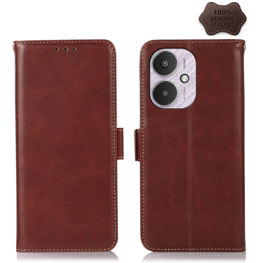 For Xiaomi Redmi 13C 4G/5G/Poco C65/Poco M6 Magnetic Crazy Horse Texture Genuine Leather RFID Phone Case(Brown) - 13C Cases by PMC Jewellery | Online Shopping South Africa | PMC Jewellery | Buy Now Pay Later Mobicred