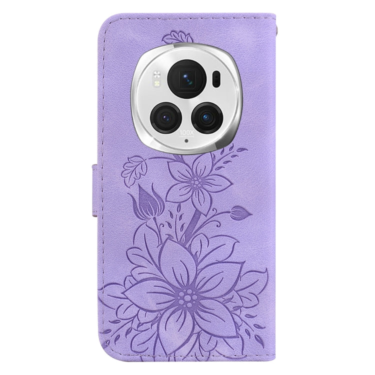 For Honor Magic6 Pro Lily Embossed Leather Phone Case(Purple) - Honor Cases by PMC Jewellery | Online Shopping South Africa | PMC Jewellery | Buy Now Pay Later Mobicred