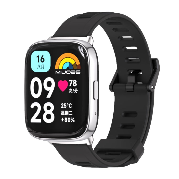 For Redmi Watch 3 Lite / Watch 3 Active Mijobs Flat Hole Breathable TPU Watch Band(Black+Silver) - Watch Bands by MIJOBS | Online Shopping South Africa | PMC TechLife | Buy Now Pay Later Mobicred
