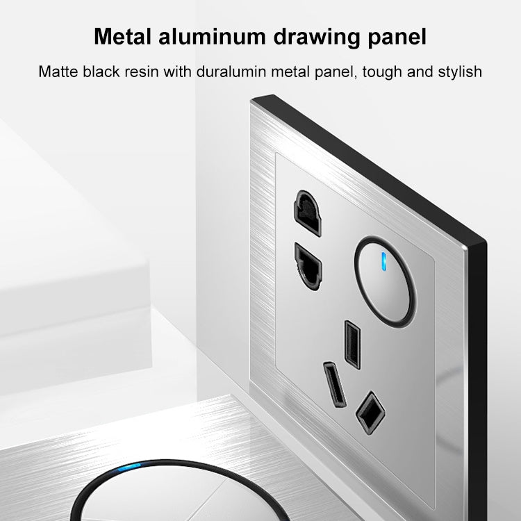 86mm Gray Aluminum Wire Drawing LED Switch Panel, Style:Two Open Dual Control - Switch by PMC Jewellery | Online Shopping South Africa | PMC Jewellery | Buy Now Pay Later Mobicred