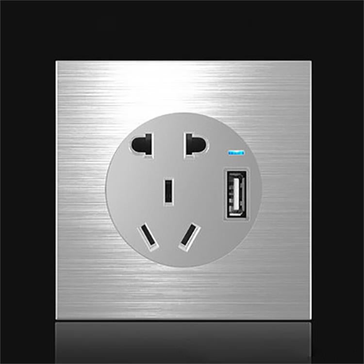 86mm Gray Aluminum Wire Drawing LED Switch Panel, Style:Five-hole USB Socket - Switch by PMC Jewellery | Online Shopping South Africa | PMC Jewellery | Buy Now Pay Later Mobicred