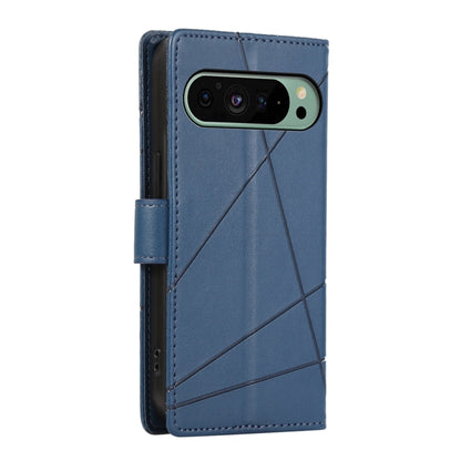 For Google Pixel 9 PU Genuine Leather Texture Embossed Line Phone Case(Blue) - Google Cases by PMC Jewellery | Online Shopping South Africa | PMC Jewellery | Buy Now Pay Later Mobicred