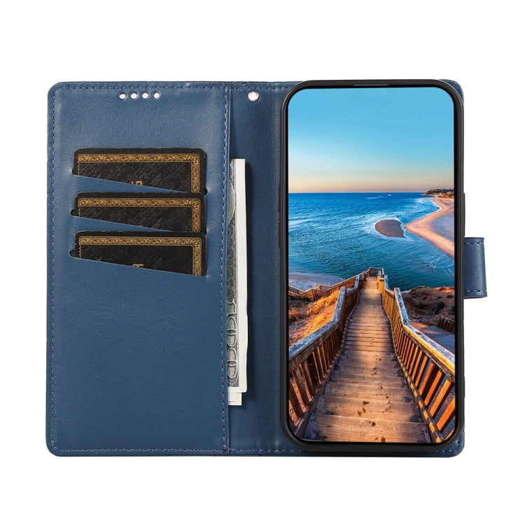 For Google Pixel 9 PU Genuine Leather Texture Embossed Line Phone Case(Blue) - Google Cases by PMC Jewellery | Online Shopping South Africa | PMC Jewellery | Buy Now Pay Later Mobicred