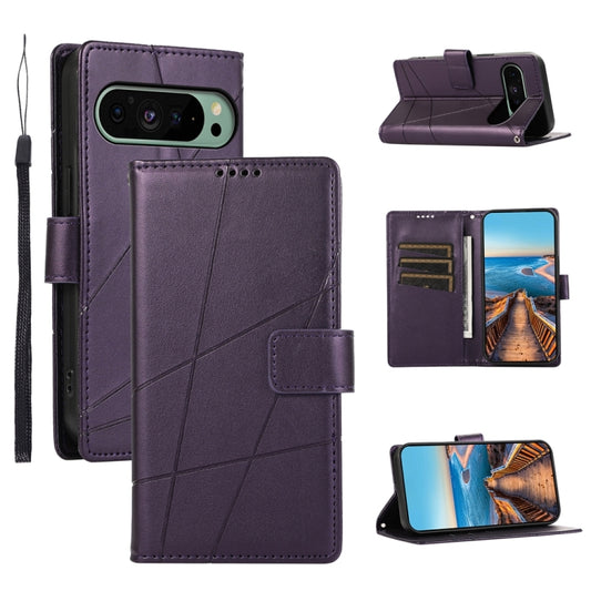 For Google Pixel 9 PU Genuine Leather Texture Embossed Line Phone Case(Purple) - Google Cases by PMC Jewellery | Online Shopping South Africa | PMC Jewellery | Buy Now Pay Later Mobicred