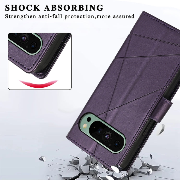 For Google Pixel 9 PU Genuine Leather Texture Embossed Line Phone Case(Purple) - Google Cases by PMC Jewellery | Online Shopping South Africa | PMC Jewellery | Buy Now Pay Later Mobicred