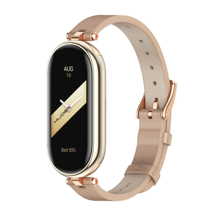 For Xiaomi Smart Band 10 / 9 / 8 Mijobs First Layer Cowhide Watch Band(Apricot Rose Gold) - free shipping - PMC TechLife - Order now!
