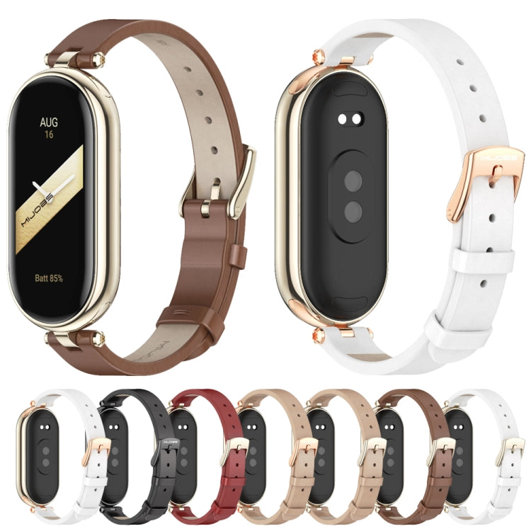 For Xiaomi Mi Band 8 / 9 / 9 NFC Mijobs First Layer Cowhide Watch Band(Red Light Gold) - Watch Bands by MIJOBS | Online Shopping South Africa | PMC TechLife | Buy Now Pay Later Mobicred
