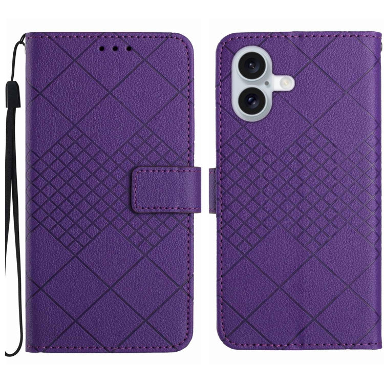 For iPhone 16 Rhombic Grid Texture Leather Phone Case(Purple) - iPhone 16 Cases by PMC Jewellery | Online Shopping South Africa | PMC Jewellery | Buy Now Pay Later Mobicred