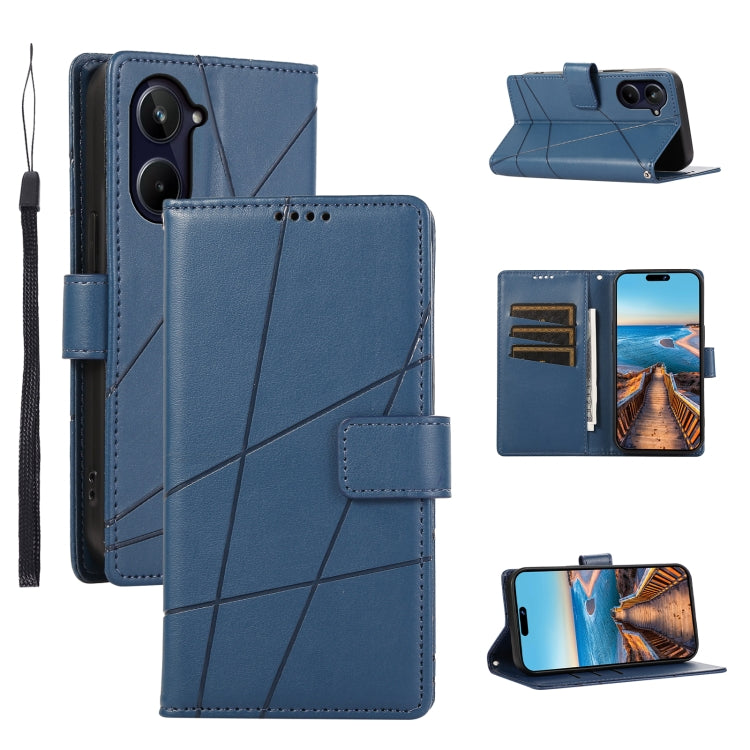 For Realme 10 Pro 5G PU Genuine Leather Texture Embossed Line Phone Case(Blue) - Realme Cases by PMC Jewellery | Online Shopping South Africa | PMC Jewellery | Buy Now Pay Later Mobicred