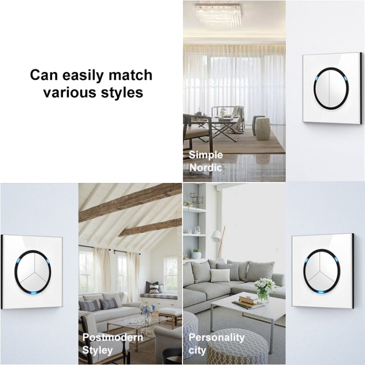 86mm Round LED Tempered Glass Switch Panel, White Round Glass, Style:Three Open Dual Control - Switch by PMC Jewellery | Online Shopping South Africa | PMC Jewellery | Buy Now Pay Later Mobicred