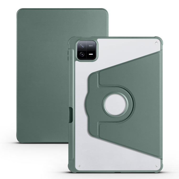 For Xiaomi Pad 6 Pro / Pad 6 Acrylic 360 Degree Rotation Holder Tablet Leather Case(Dark Green) - More Tablet Cases by PMC TechLife | Online Shopping South Africa | PMC TechLife