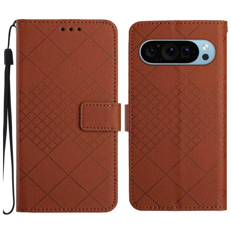 For Google Pixel 9 Rhombic Grid Texture Leather Phone Case(Brown) - Google Cases by PMC Jewellery | Online Shopping South Africa | PMC Jewellery | Buy Now Pay Later Mobicred