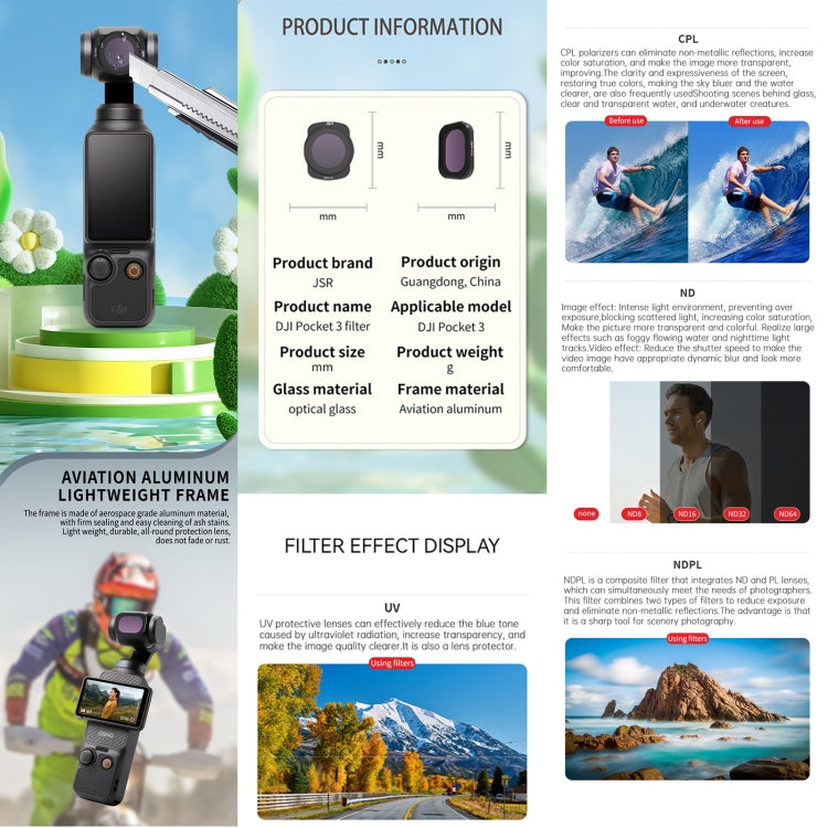 For DJI OSMO Pocket 3 JSR CB Series Camera Lens Filter, Filter:ND8PL - Lens Accessories by JSR | Online Shopping South Africa | PMC TechLife | Buy Now Pay Later Mobicred