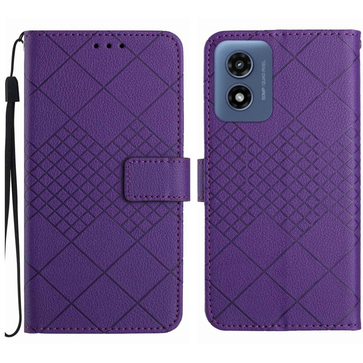 For Motorola Moto G Play 4G 2024 Rhombic Grid Texture Leather Phone Case(Purple) - Motorola Cases by PMC Jewellery | Online Shopping South Africa | PMC Jewellery | Buy Now Pay Later Mobicred