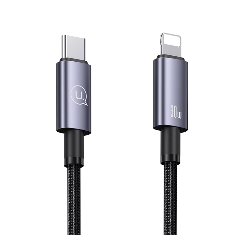 USAMS US-SJ662 Type-C To 8 Pin 30W Fast Charge Data Cable, Length: 1.2m(Black) - 2 in 1 Cable by USAMS | Online Shopping South Africa | PMC Jewellery | Buy Now Pay Later Mobicred