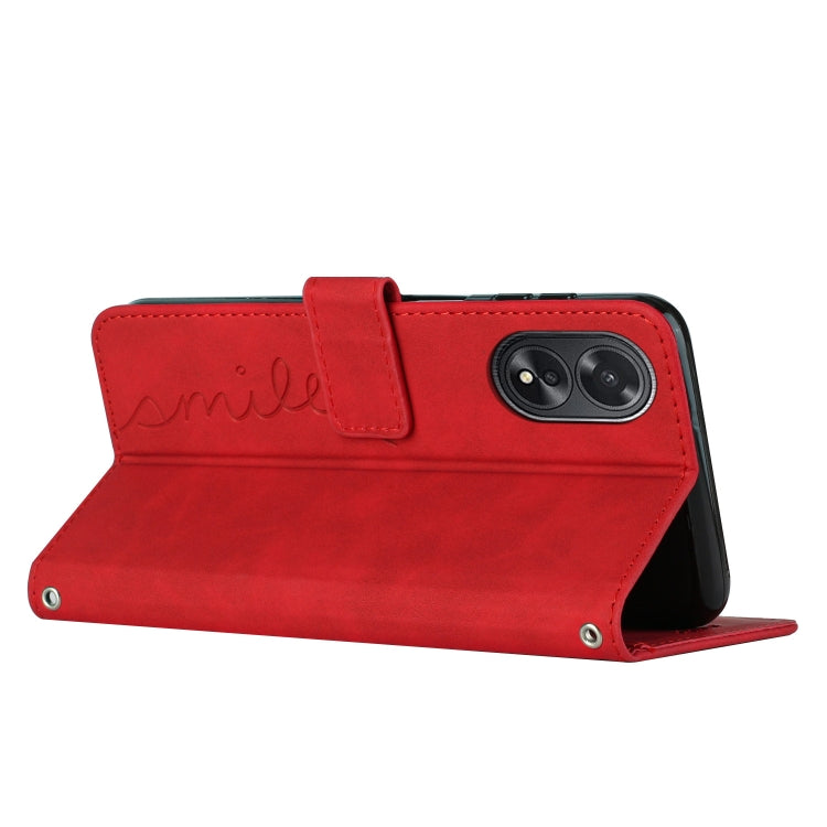 For OPPO A38 / Oppo A18 Skin Feel Heart Embossed Leather Phone Case with Long Lanyard(Red) - A18 Cases by PMC Jewellery | Online Shopping South Africa | PMC Jewellery | Buy Now Pay Later Mobicred