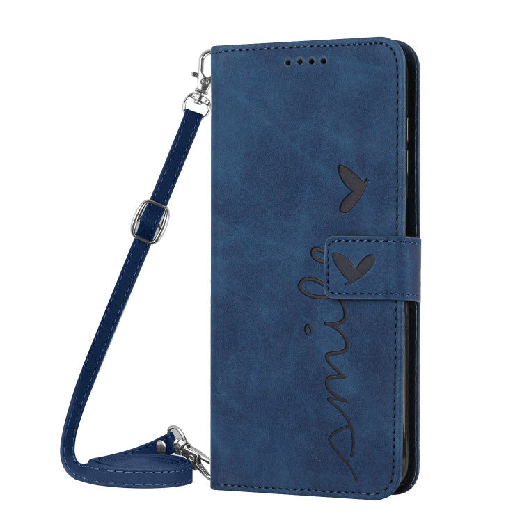 For OPPO Reno11 Pro Global Skin Feel Heart Embossed Leather Phone Case with Long Lanyard(Blue) - Reno11 Pro Cases by PMC TechLife | Online Shopping South Africa | PMC TechLife | Buy Now Pay Later Mobicred