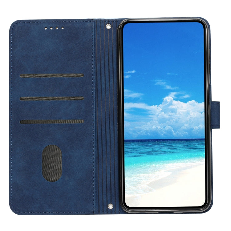 For OPPO Reno11 Pro Global Skin Feel Heart Embossed Leather Phone Case with Long Lanyard(Blue) - Reno11 Pro Cases by PMC TechLife | Online Shopping South Africa | PMC TechLife | Buy Now Pay Later Mobicred