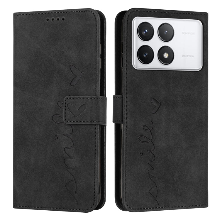 For Xiaomi Redmi K70 / K70 Pro Skin Feel Heart Embossed Leather Phone Case with Long Lanyard(Black) - K70 Pro Cases by PMC Jewellery | Online Shopping South Africa | PMC Jewellery | Buy Now Pay Later Mobicred