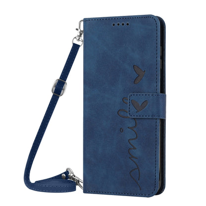 For Xiaomi Redmi K70 / K70 Pro Skin Feel Heart Embossed Leather Phone Case with Long Lanyard(Blue) - K70 Pro Cases by PMC Jewellery | Online Shopping South Africa | PMC Jewellery | Buy Now Pay Later Mobicred