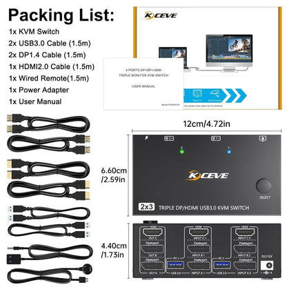 KC-KVM203DH 8K 30Hz USB3.0 DP+DP+HDMI Triple Monitors KVM Switch, UK Plug - Switch by PMC Jewellery | Online Shopping South Africa | PMC Jewellery | Buy Now Pay Later Mobicred