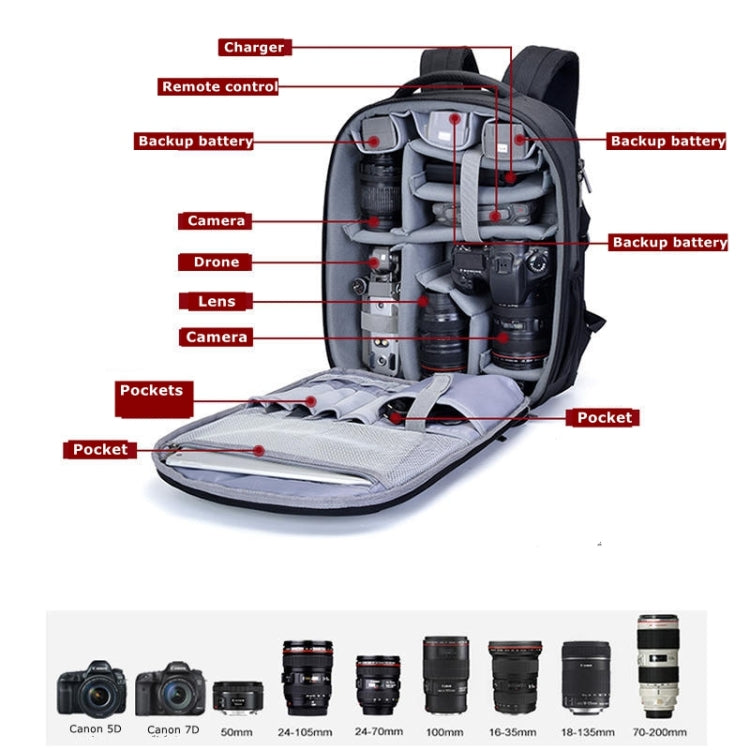 CADeN W9 Travel Lens Pouch Bag Drone Camera Backpack Bag(Black) - free shipping - PMC TechLife - Order now!