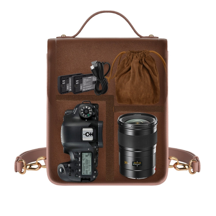 Cwatcun D81 Retro Camera Crossbody Bag Vintage PU Leather Waterproof Camera Handbag(Brown Pink) - free shipping - PMC TechLife - Order now!