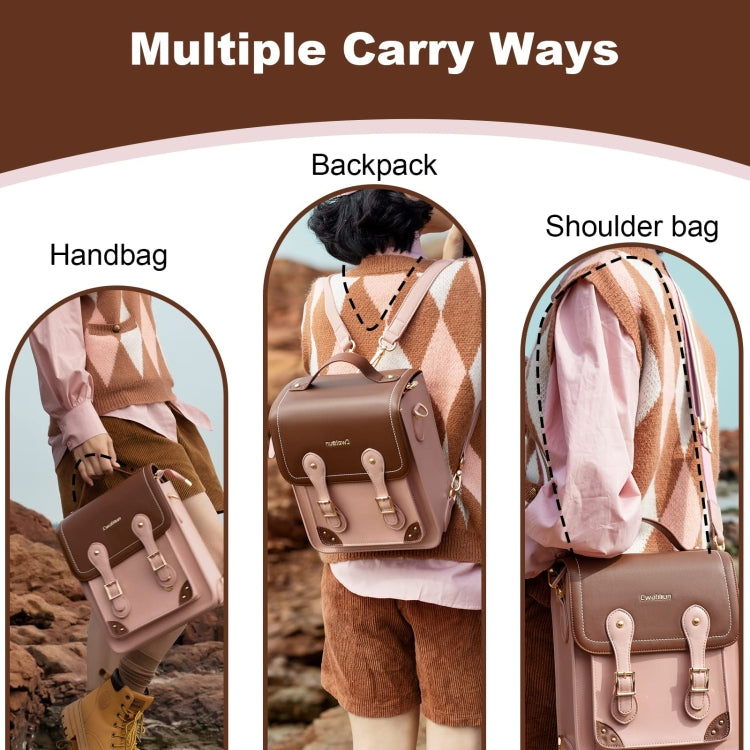 Cwatcun D81 Retro Camera Crossbody Bag Vintage PU Leather Waterproof Camera Handbag(Brown Pink) - free shipping - PMC TechLife - Order now!