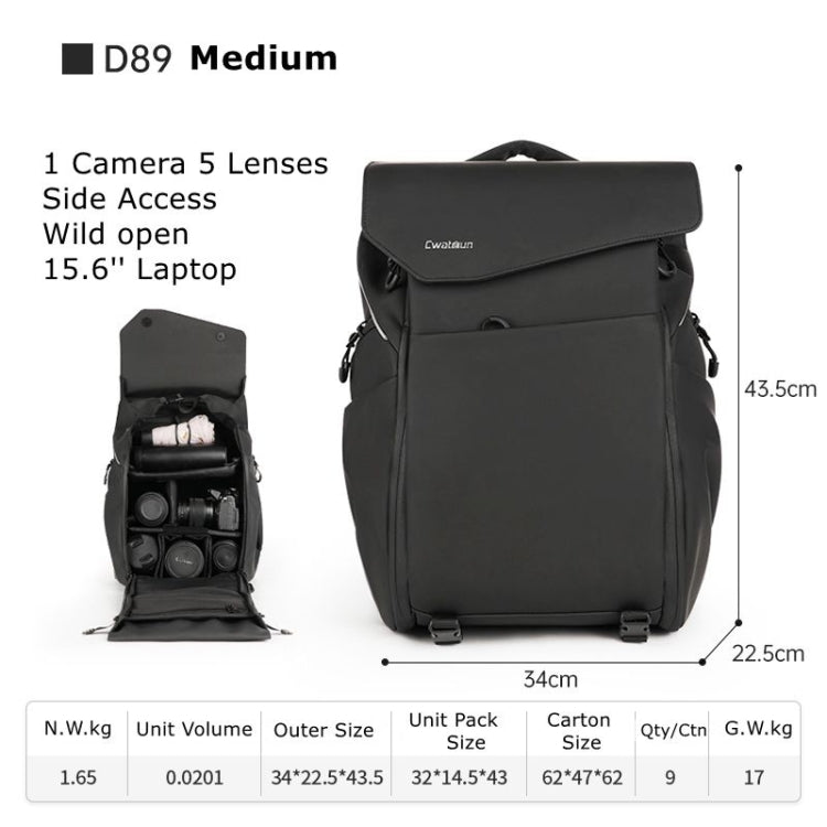 Cwatcun D89 Camera Backpack Waterproof Leather Film 15.6 Laptop Sleeve Bag, Size:43.5 x 33 x 22.5cm(Black) - free shipping - PMC TechLife - Order now!