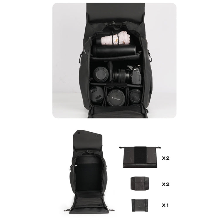 Cwatcun D89 Camera Backpack Waterproof Leather Film 15.6 Laptop Sleeve Bag, Size:43.5 x 33 x 22.5cm(Black) - free shipping - PMC TechLife - Order now!
