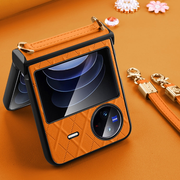 For vivo X Flip SULADA Elegant Rhombic Texture Folding Phone Case with Lanyard(Orange) - vivo Cases by SULADA | Online Shopping South Africa | PMC Jewellery