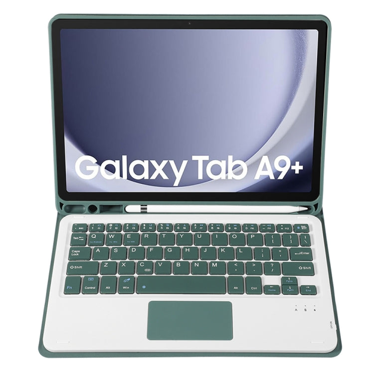 For Samsung Galaxy Tab A9+ X210/X215/X215 A09B-A Candy Color TPU Touch Bluetooth Keyboard Leather Tablet Case with Pen Holder(Dark Green) - free shipping - PMC TechLife - Order now!
